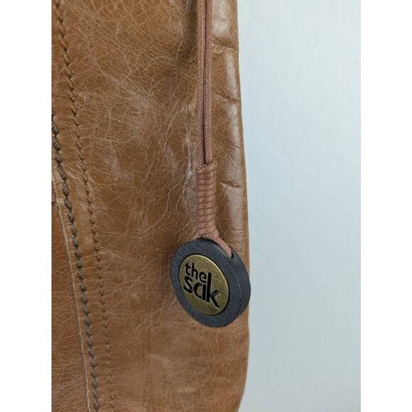 The Sak Kendra Crossbody Purse Distressed Two-Tone Brown Leather Messenger Bag - Picture 6 of 8